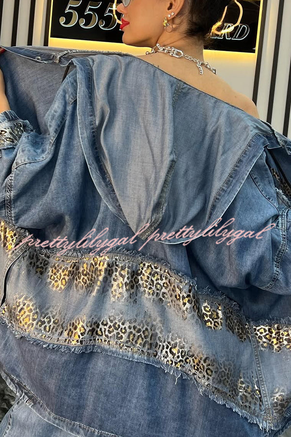 Fashion Loose Hooded Leopard Print Pocket Top and Casual Wide-leg Pants Set