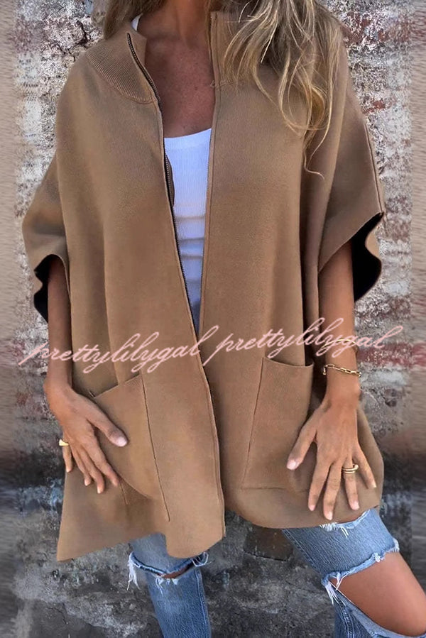 Solid Color Loose Casual Round Neck Shawl Coat