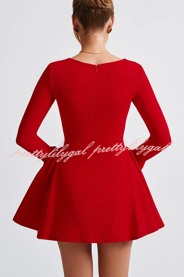 Paris Dream Sweetheart Knotted Neck Long Sleeve Stretch Mini Dress