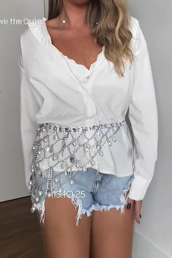 Holiday-themed Openwork Pearl Pendant Waist Chain