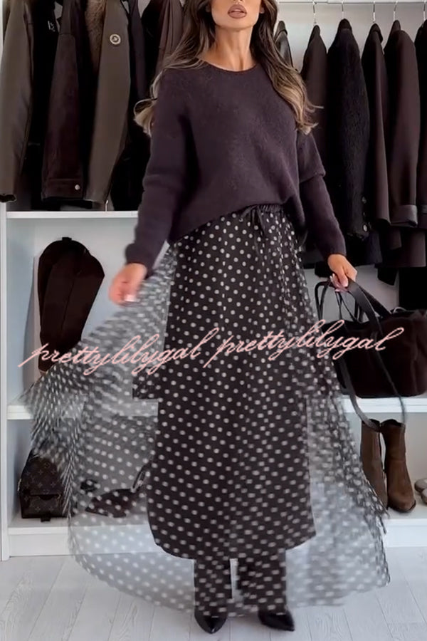 Timeless Treasures Tulle Polka Dot High Rise Elastic Waist Maxi Skirt