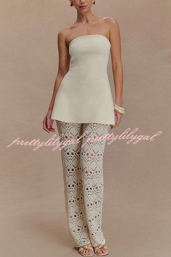 Anette Bandage Knit Strapless Stretch A-line Midi Top
