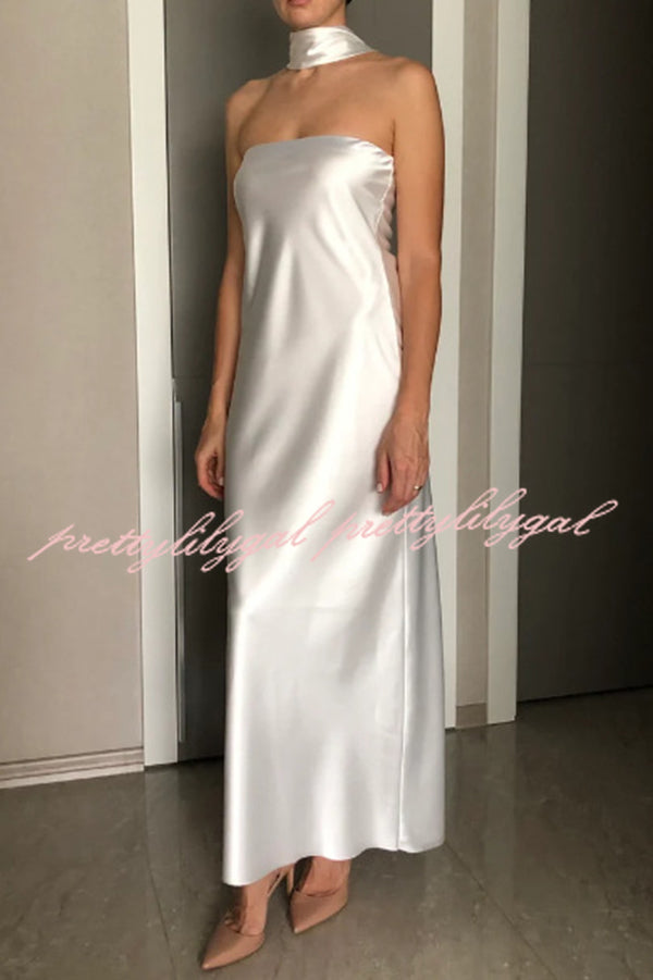 Satin Solid Color Elegant Strapless Slim Maxi Dress