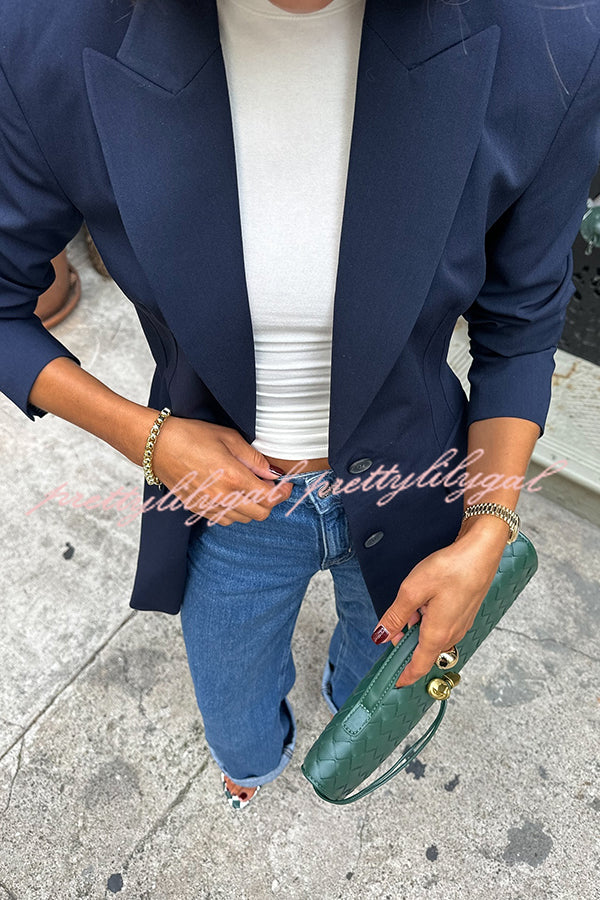 Shes It Flap Pocket Modify Waistline Lapel Loose Blazer