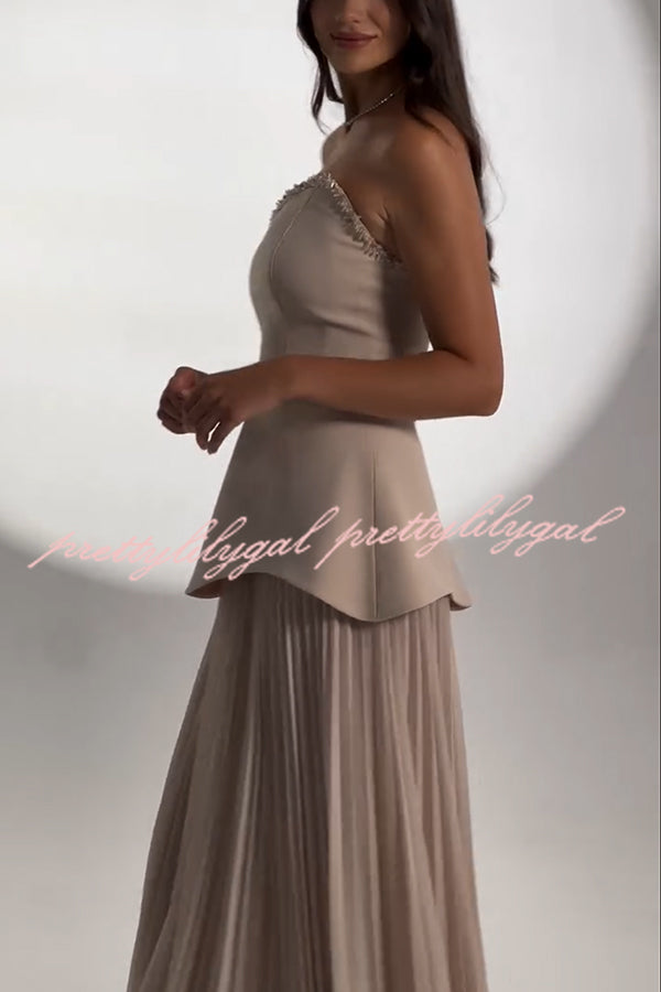 Capture The Moment Gem Trim Pleated Hem Strapless Maxi Dress