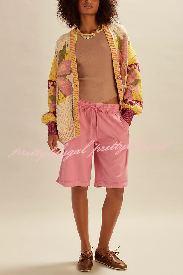 Floral Pattern Loose Long-sleeved Knitted Cardigan