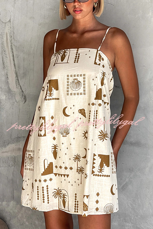 Fashionable Graffiti Printed Halter Backless Loose Mini Dress