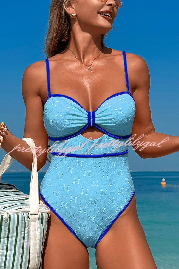 Fashion Contrast Color Hollow Stretch One-piece Swimsuit