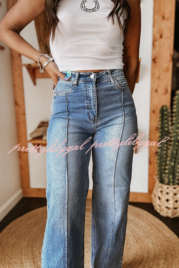 Fashion High Waist Pocket Casual Straight Jeans