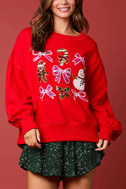 Christmas Personalized Sequined Casual Long Sleeve Sweatshirt