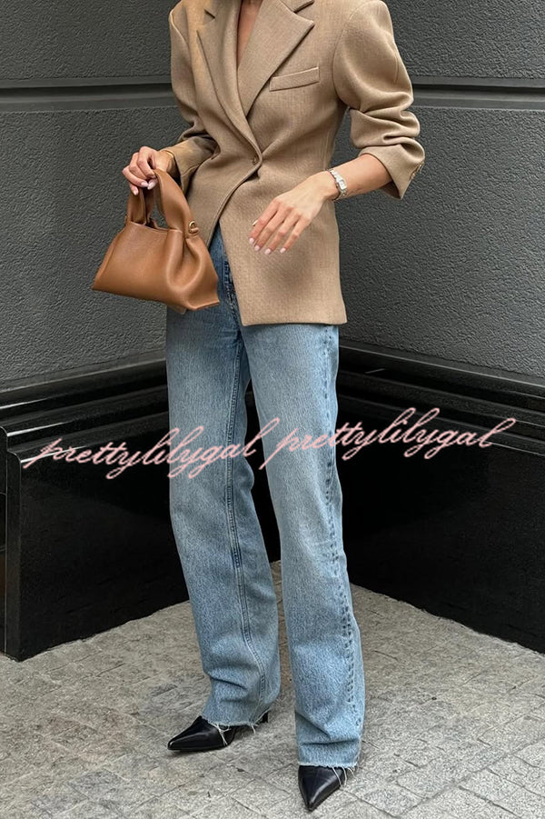Solid Color Loose Lapel Long Sleeve Button Blazer