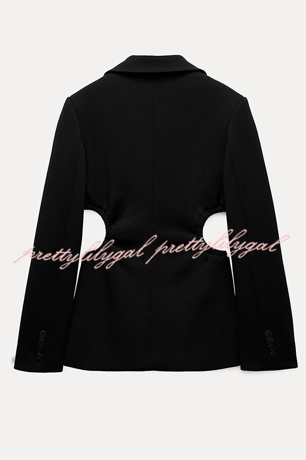 Hipster Boss Solid Color Hollow Side Waist Lapel Long Sleeve Blazer