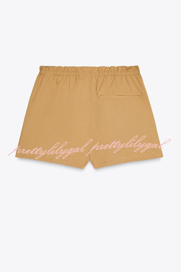 Chic Comfort Mid Rise Elastic Waist Contrast Buttons Pocket Mini Skort