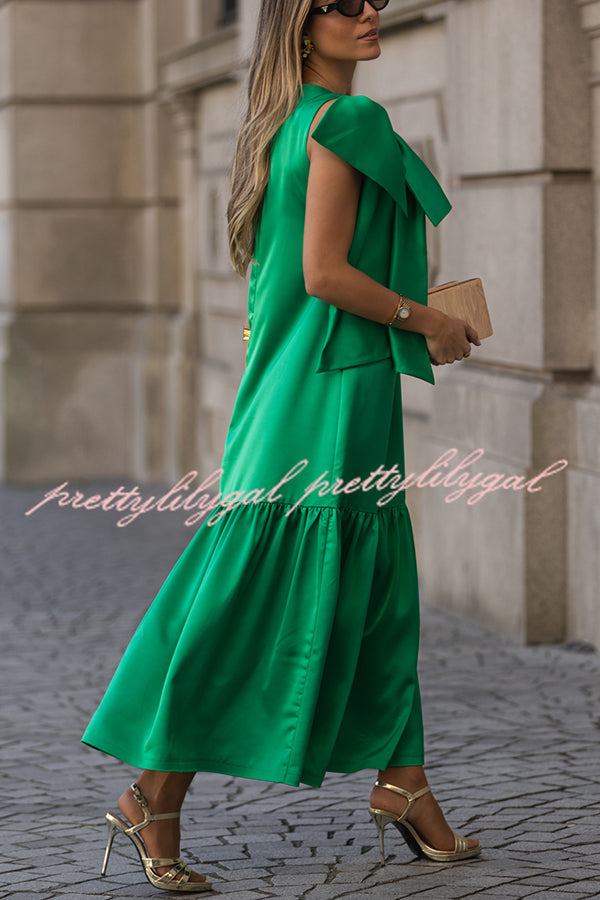 Ever Yours Satin Oversized Bow Detail Sleeveless Loose Maxi Dress