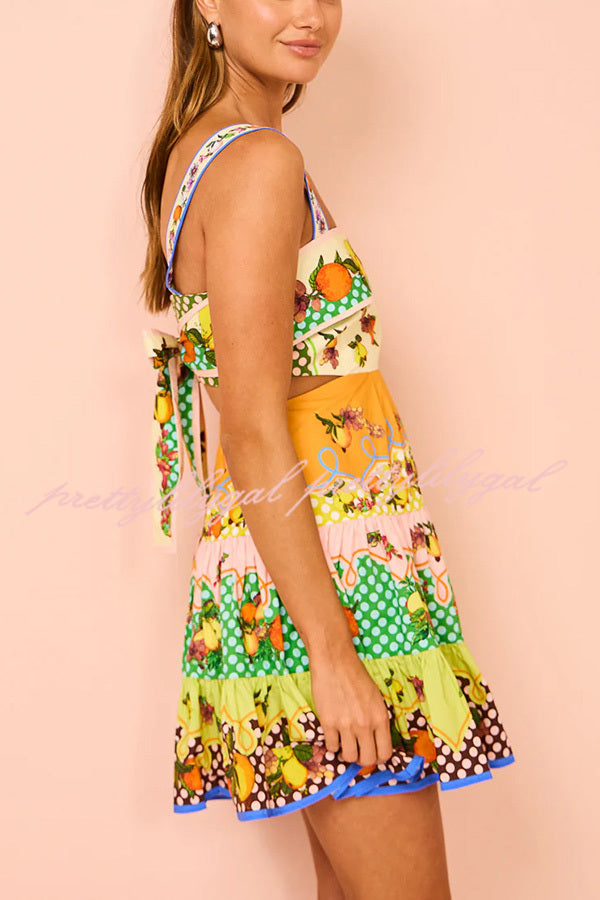 Sweet and Sour Summer Multicolor Lemon Print Pleated Hem Mini Dress