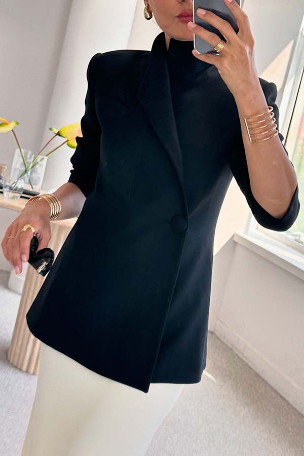 Fashionable Leader One Button Stand Collar Long Sleeve Blazer Jacket