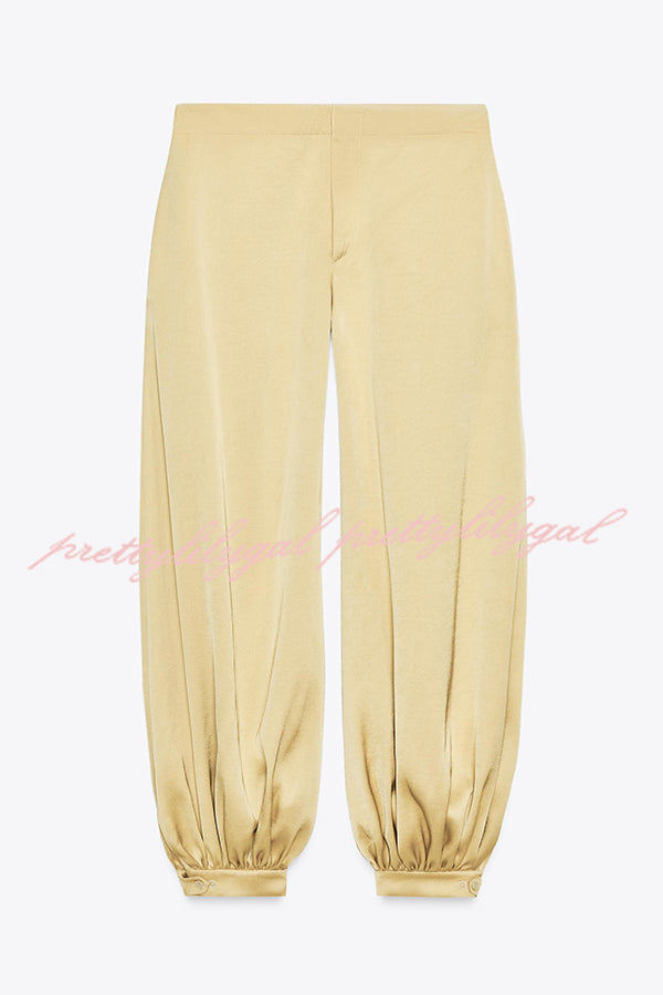 Satin Solid Pocket Loose Casual Pants