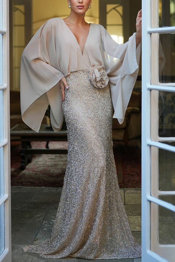 gold sequin batwing dress Gold Coast Party Sequin Long Sleeve Batwing Midi Dress