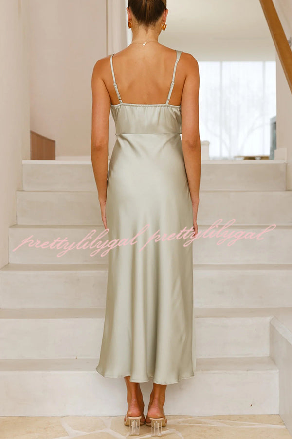 Satin Solid Color Elegant Sling Waist Open Back Maxi Dress