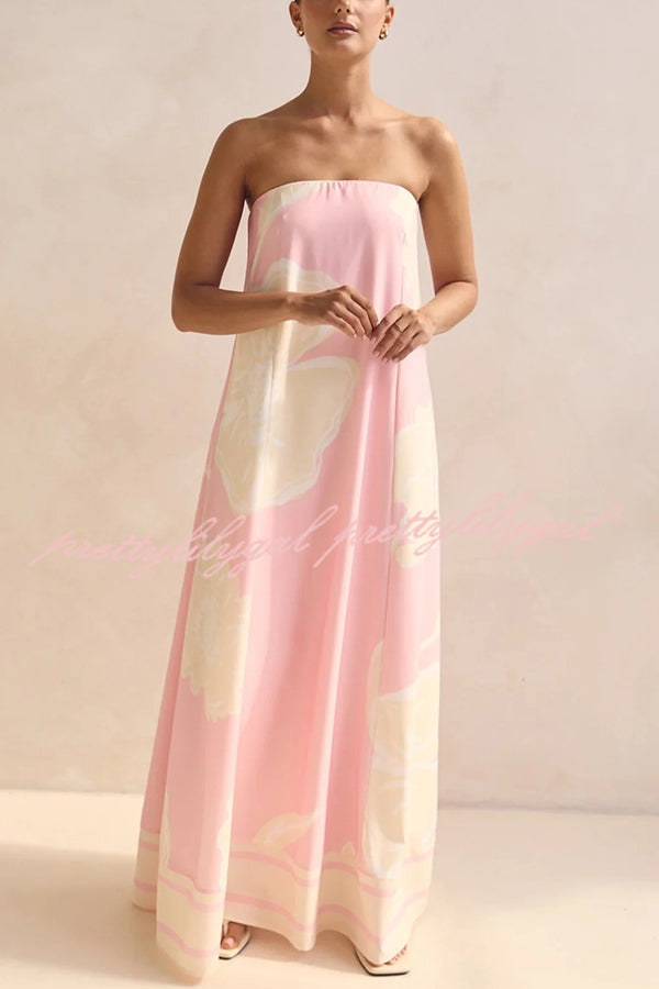 Unique Print Sexy Tube Top Back Zipper Loose Maxi Dress