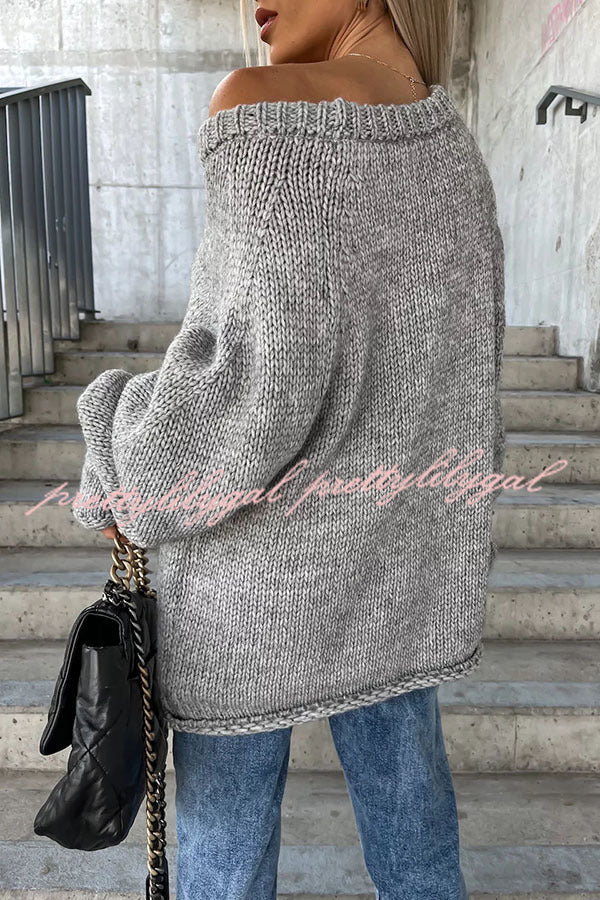 Casual Street Atmosphere Knit Wide Neck Loose Sweater