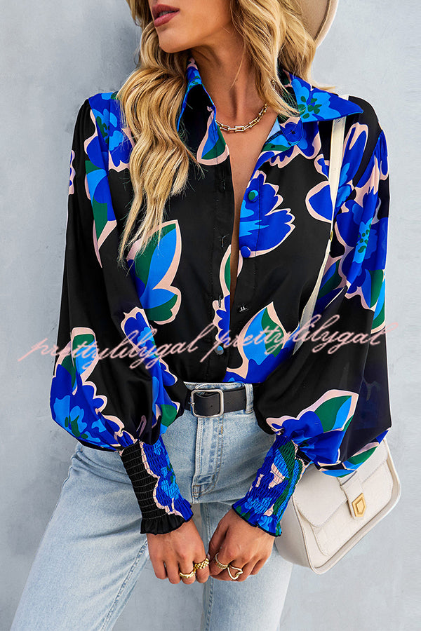 Contrast Unique Print Button Down Long Sleeved Shirt