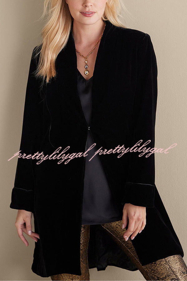 Solid Color Velvet Long-sleeved Loose Mid-length Coat