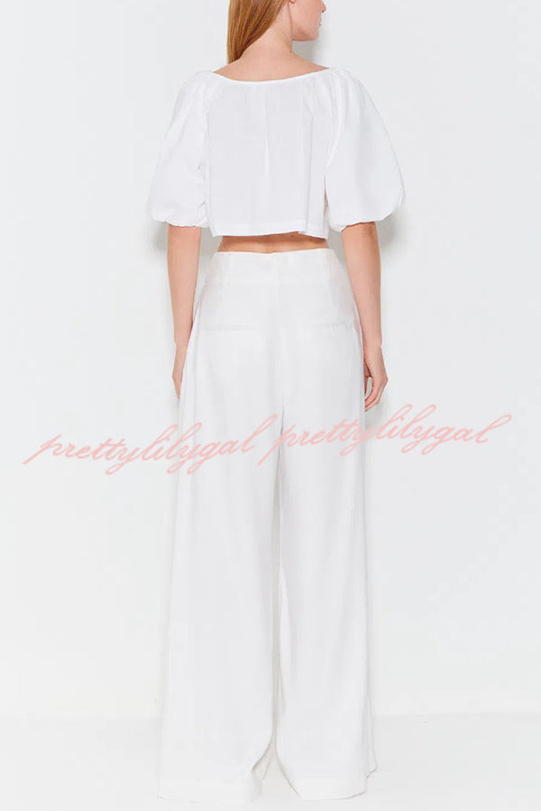 Adriano Double Button High Waist Pocketed Wide Leg Pants