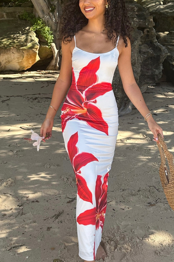 Definitely Memorable Abstract Floral Print Slip Stretch Maxi Dress