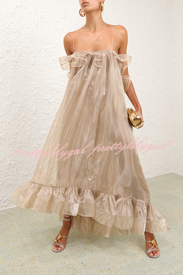 By The Sea Organza Ruffle High Low Hem Slip A-line Maxi Dress