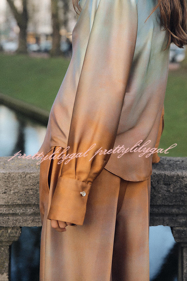 Fashion Gradient Print Casual Pocket Straight Pants
