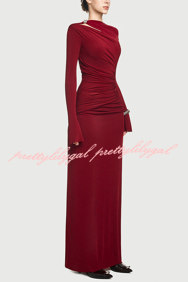 Stylish Long-sleeved Slim-fit Pleated Elegant Maxi Dress