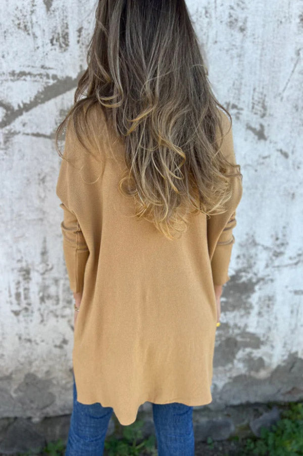 Solid Color V-neck Loose Long-sleeved Knitted T-shirt