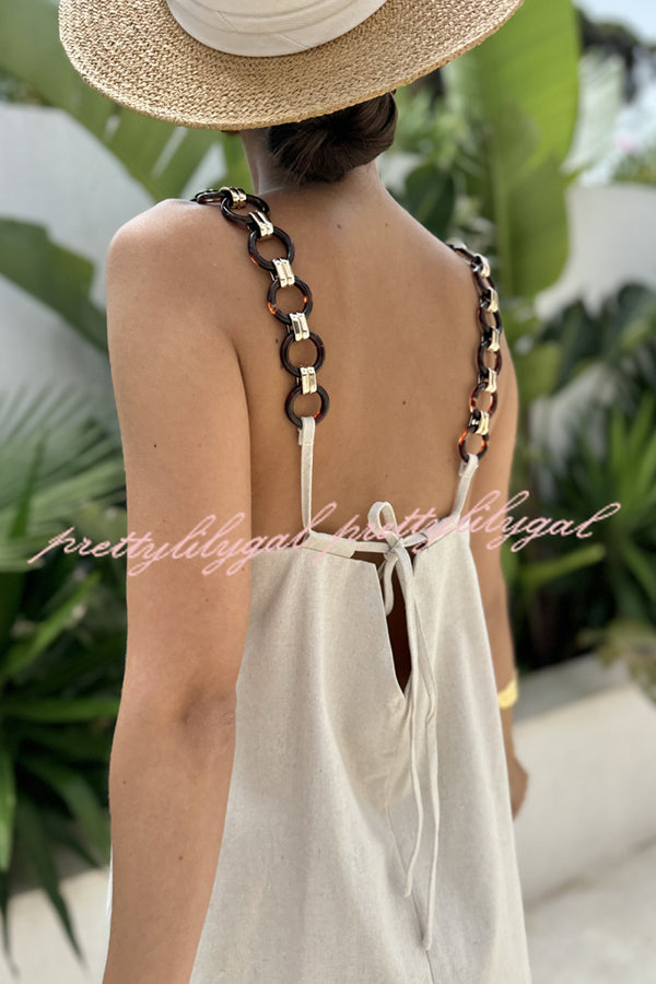 Travel Dreams Linen Blend Metal Ring Shoulder Strap H-line Mini Dress