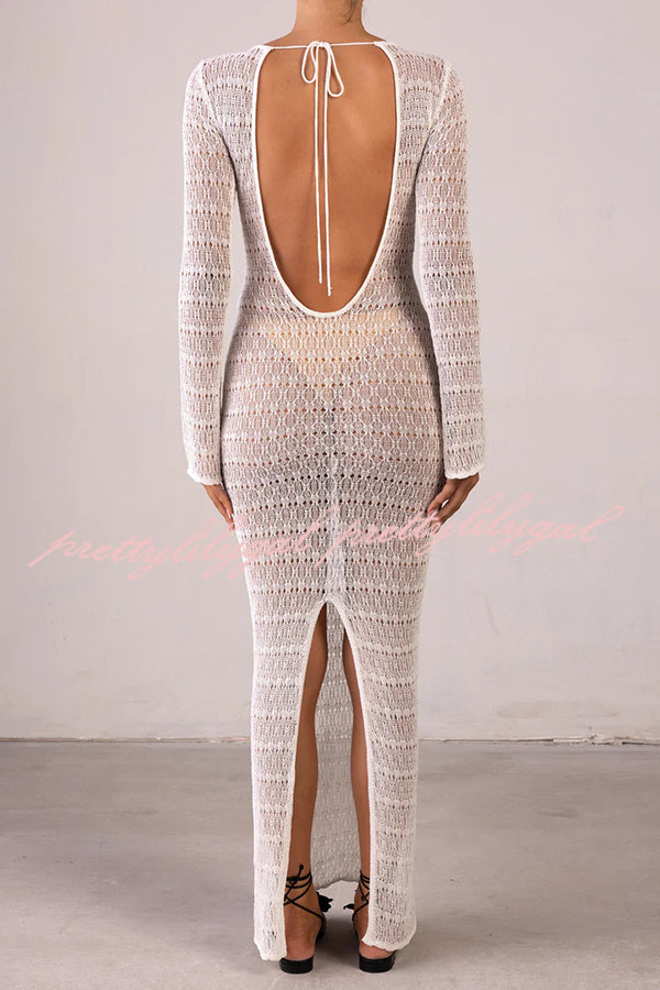 Sexy Backless Long-sleeved Knitted Slim-fit Maxi Dress