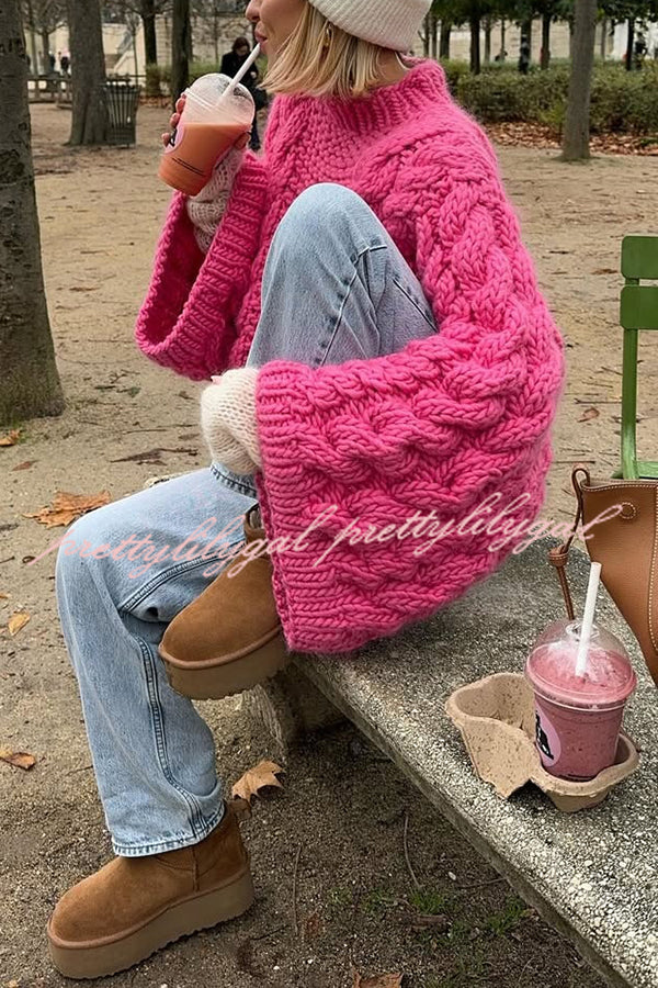 Solid Color Loose Round Neck Long Sleeve Casual Knitted Sweater