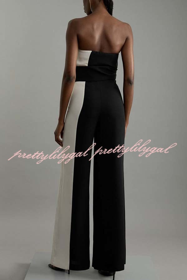 Social Hour Colourblock Tailored Bandeau Tie-up Waist Wide Leg Jumpsuit