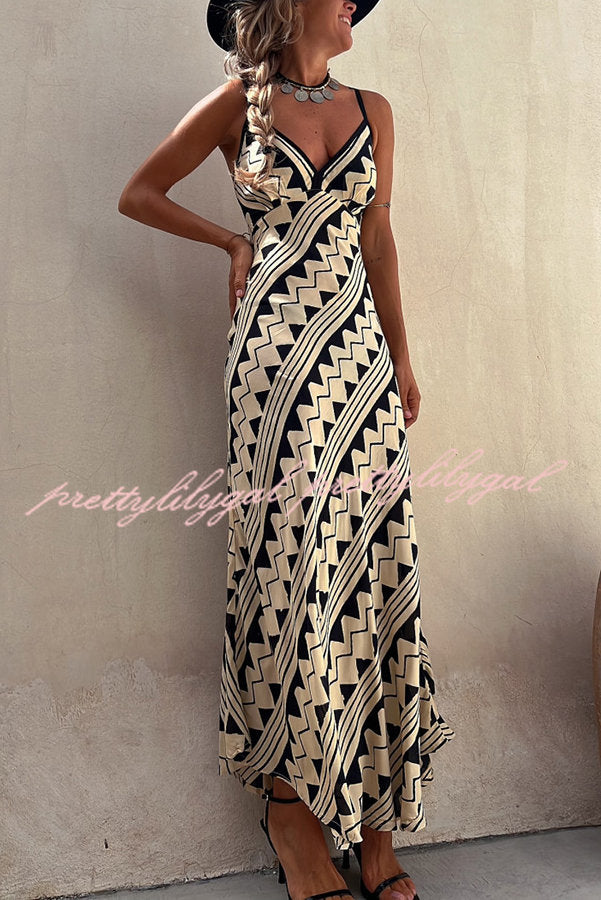 Exclusive Melody Satin Ethnic Print Smocked Back Midi Dress