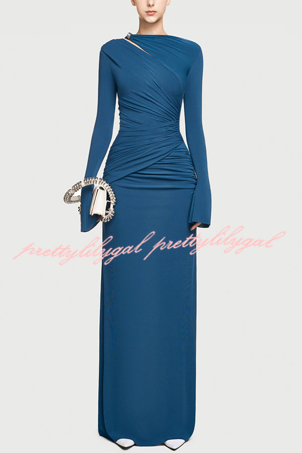 Stylish Long-sleeved Slim-fit Pleated Elegant Maxi Dress