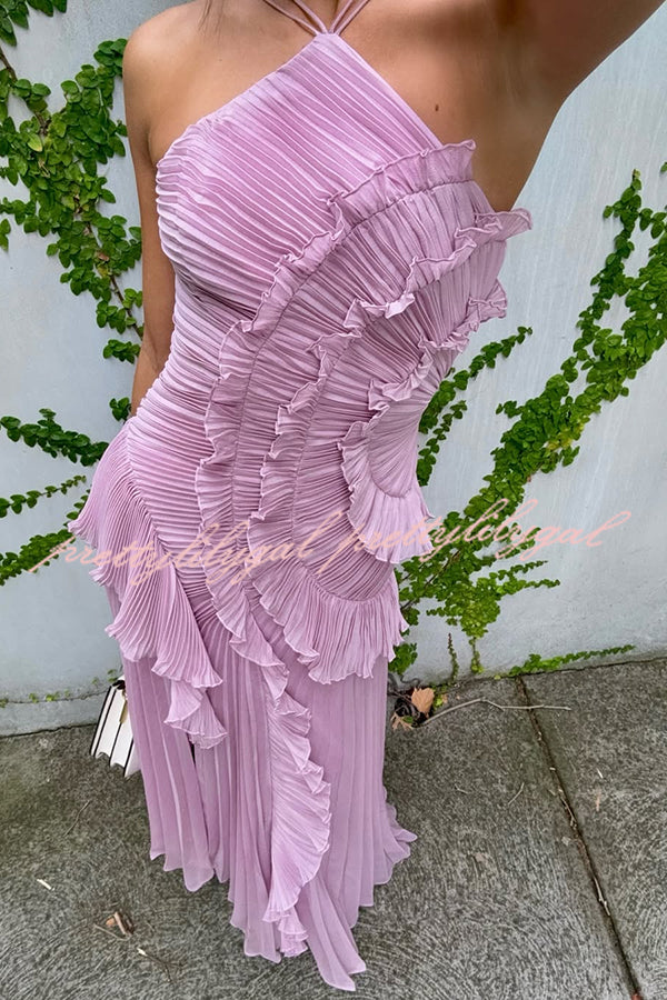 knee length dresses for ladies Dream Ode Lily Pad Style Pleats and Ruffles Halter Gown Maxi Dress –  prettylilygal