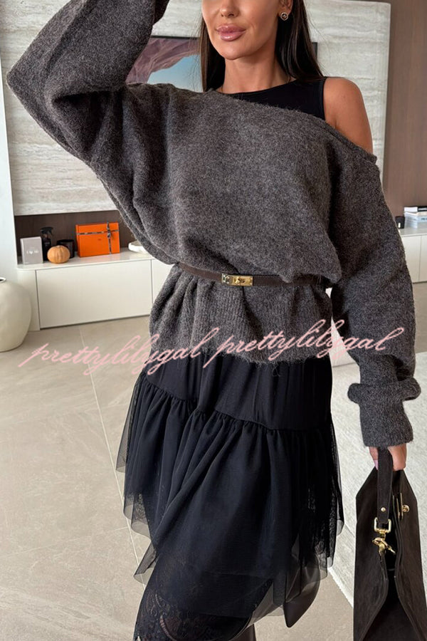 Upper East Chic Knit Wide Neck Long Sleeve Relaxed Sweater