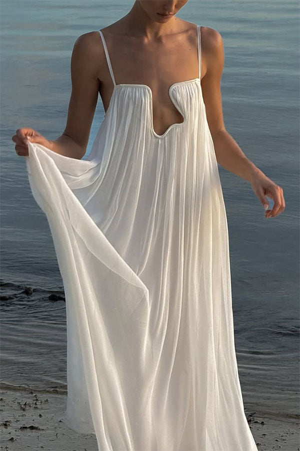 Sculptural Flowy Chiffon Plunging Chest Cutout Slip Loose Maxi Dress –  prettylilygal