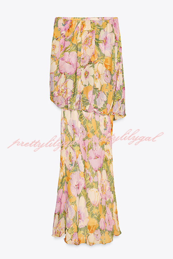 Floral Print Off-the-shoulder Irregular Loose Maxi Dress