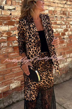 Coco Lady Leopard Print Long Sleeve Lapel Blazer