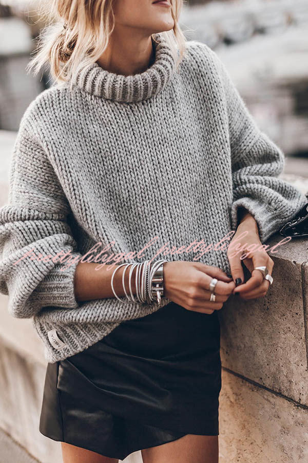 Emilia Knit Thick Collar Extra Long Sleeves Pullover Sweater