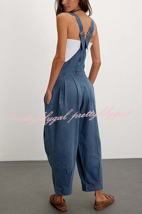 Fashionable Casual Side Pocket Button Loose Denim Overalls