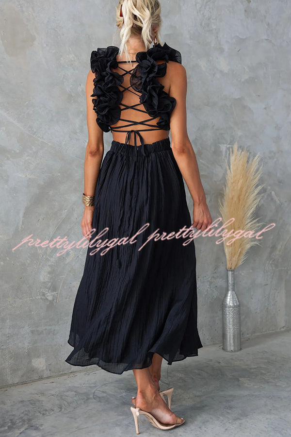 Luxe Lady Floral Ruffle Detail Back Lace-up Elastic Waist Maxi Dress –  prettylilygal