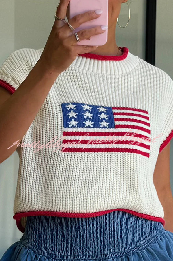 Independence Day Casual Crew Neck Short Sleeve Knit Sweater