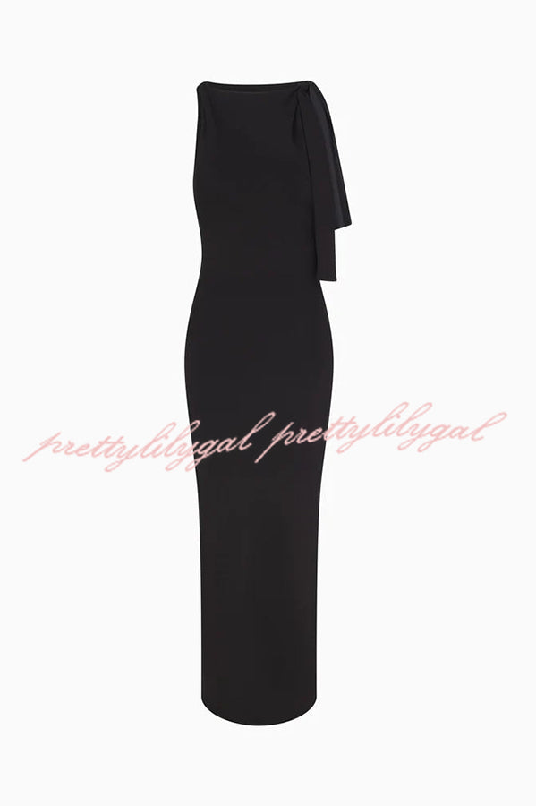 Buttery Soft Knotted Boat Neck Stretch Maxi Dress