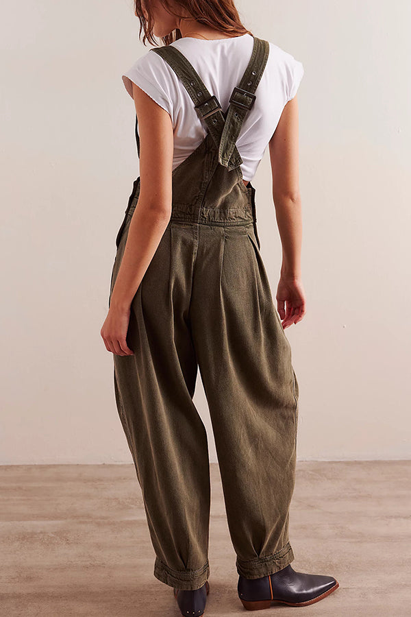 Fashionable Casual Side Pocket Button Loose Denim Overalls